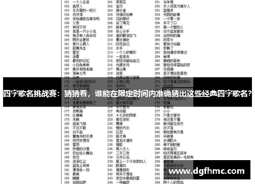 四字歌名挑战赛：猜猜看，谁能在限定时间内准确猜出这些经典四字歌名？